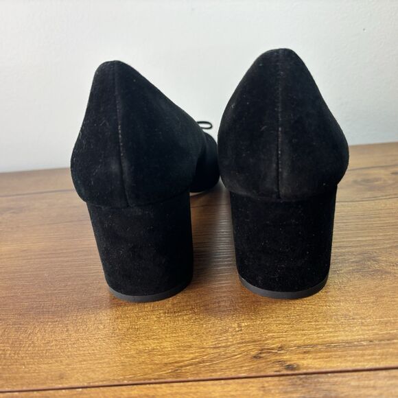 Talbots Isa Cut Out Pumps Black Suede Block Heel Size 8.5 Bows Classic Old Money - Picture 4 of 12